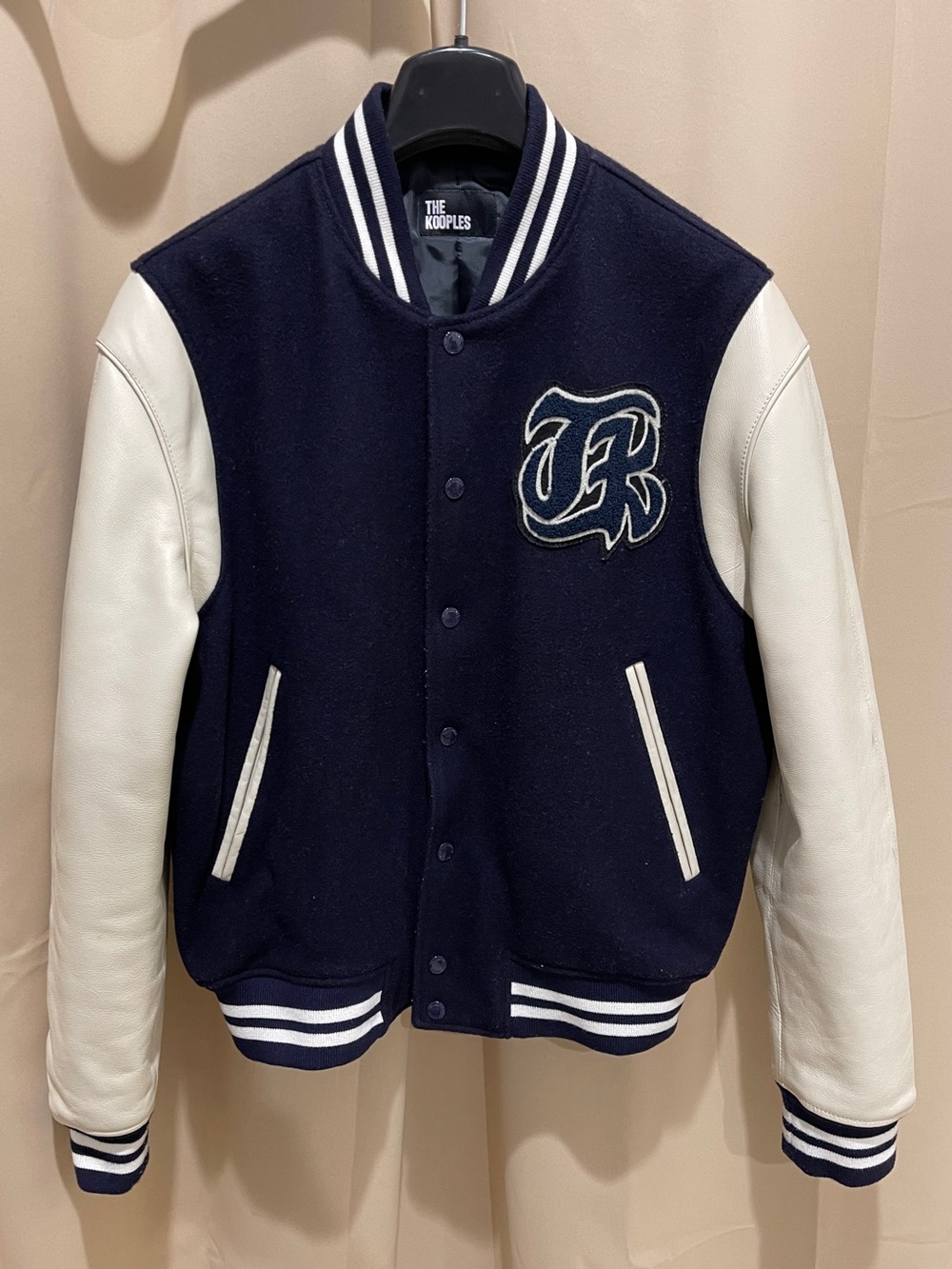 The Kooples Navy & White Varsity Bomber Jacket